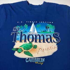 Vitage US Virgin Island St Thomas Shirt M Blue Caribbean Cruising Turtle Sailing